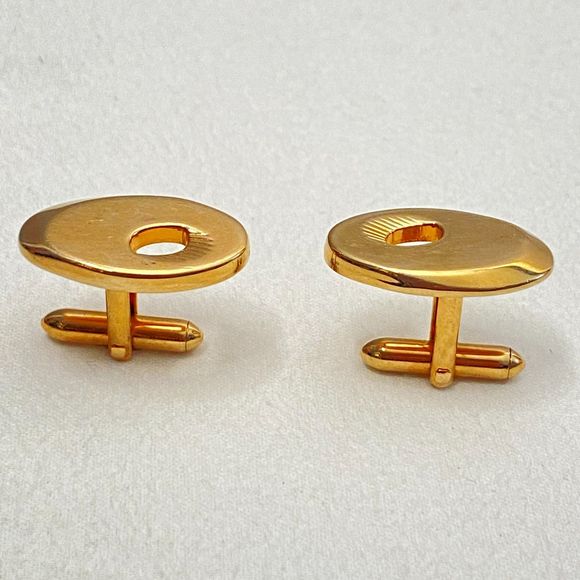 Swank Cuff Links Gold Tone Oval Abstract Design - Picture 3 of 6